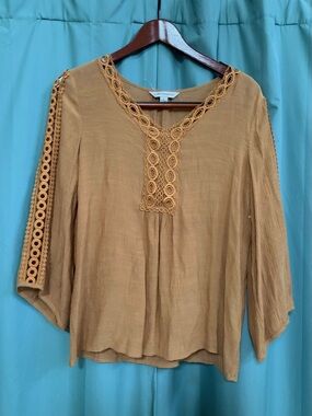 Cynthia Rowley Mustard Crochet-Trim Peasant Blouse - (Never Used)